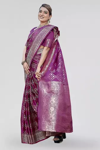 Purple zari woven banarasi silk party wear saree with blouse