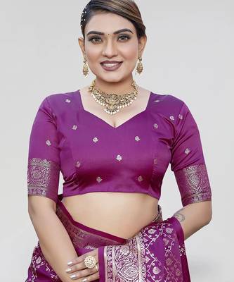 Purple zari woven banarasi silk party wear saree with blouse 5