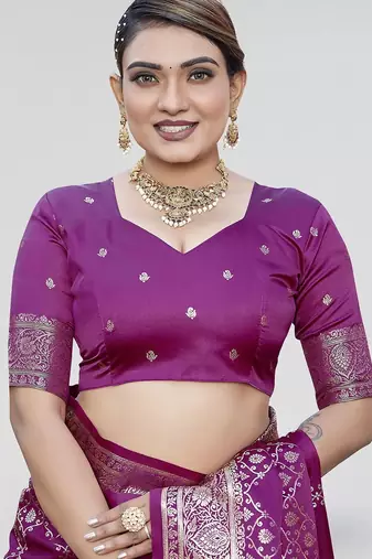 Purple zari woven banarasi silk party wear saree with blouse