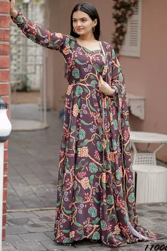 Designer multicour full flaired faux gorgette gown