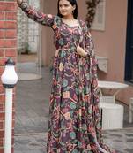Designer multicour full flaired faux gorgette gown
