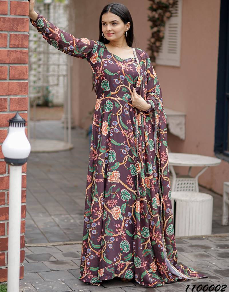 Designer multicour full flaired faux gorgette gown