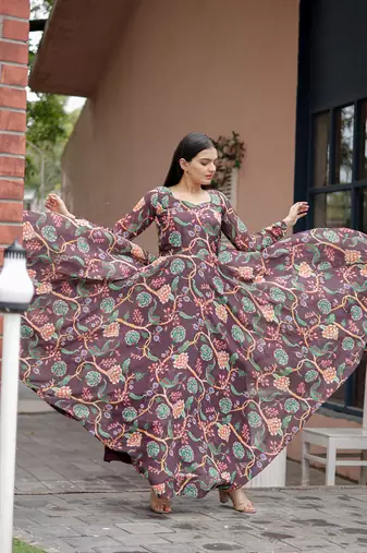 Designer multicour full flaired faux gorgette gown