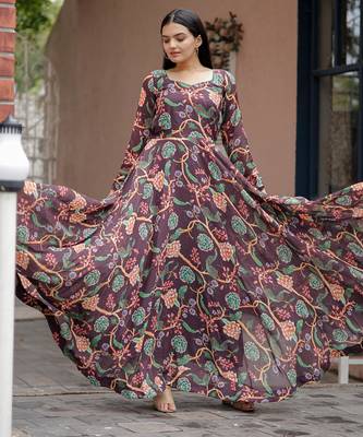 Designer multicour full flaired faux gorgette gown 3