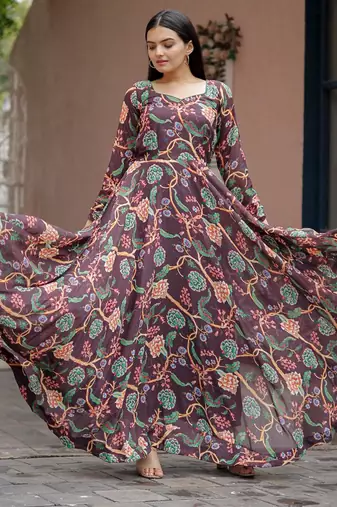 Designer multicour full flaired faux gorgette gown