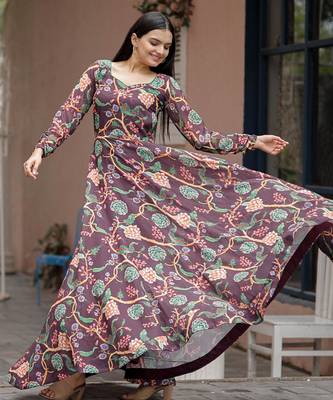 Designer multicour full flaired faux gorgette gown 4
