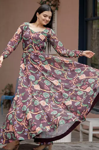 Designer multicour full flaired faux gorgette gown