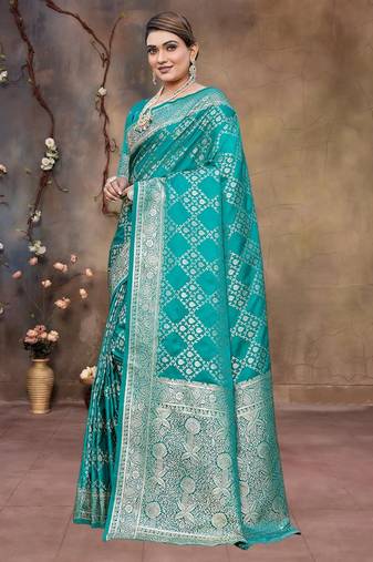 Rama green zari woven banarasi silk wedding wear saree with blouse