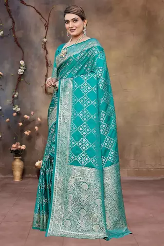 Rama green zari woven banarasi silk wedding wear saree with blouse