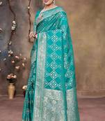 Rama green zari woven banarasi silk wedding wear saree with blouse