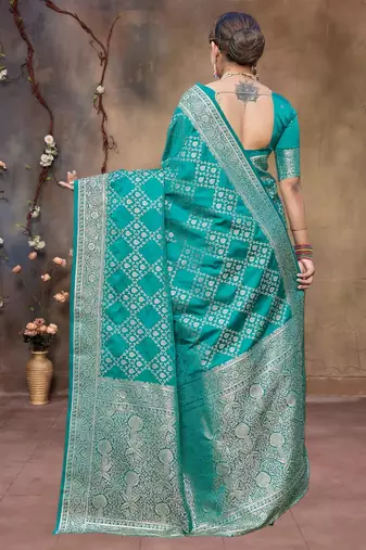 Rama green zari woven banarasi silk wedding wear saree with blouse