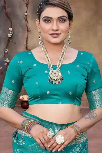 Rama green zari woven banarasi silk wedding wear saree with blouse