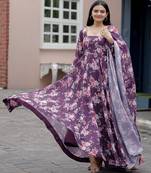 Designer Purple full flaired faux gorgette gown