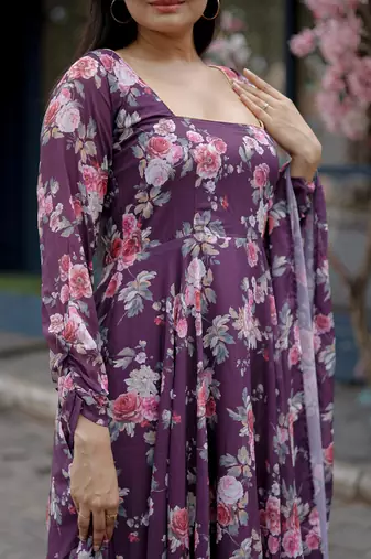 Designer Purple full flaired faux gorgette gown