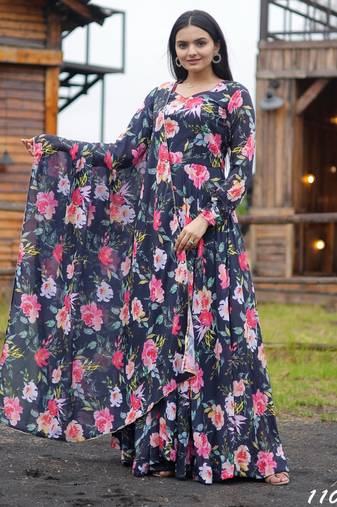 Designer multicour full flaired faux gorgette gown