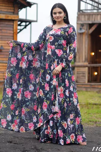 Designer multicour full flaired faux gorgette gown