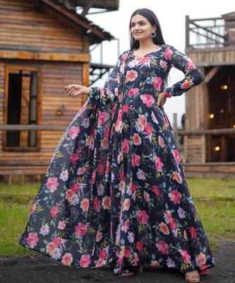 Designer multicour full flaired faux gorgette gown 1