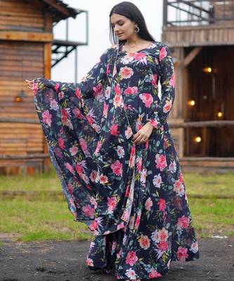 Designer multicour full flaired faux gorgette gown 2