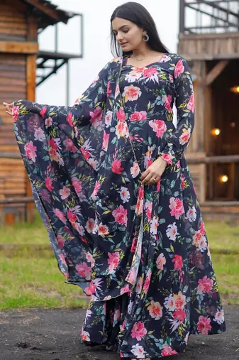 Designer multicour full flaired faux gorgette gown