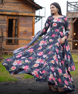 Designer multicour full flaired faux gorgette gown 3