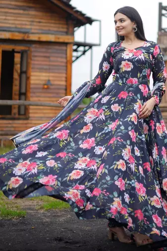 Designer multicour full flaired faux gorgette gown