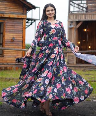 Designer multicour full flaired faux gorgette gown 4
