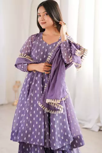 Lavender Color Jacquard Butti Crunchy Silk Salwar Kameez Set 