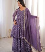 Lavender Color Jacquard Butti Crunchy Silk Salwar Kameez Set 