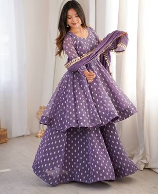 Lavender Color Jacquard Butti Crunchy Silk Salwar Kameez Set  4