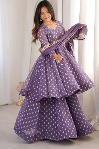 Lavender Color Jacquard Butti Crunchy Silk Salwar Kameez Set 