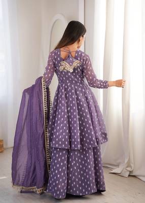 Lavender Color Jacquard Butti Crunchy Silk Salwar Kameez Set  5