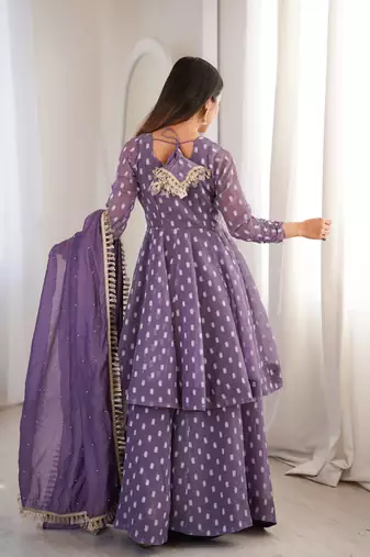 Lavender Color Jacquard Butti Crunchy Silk Salwar Kameez Set 