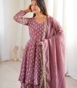 Onion Pink Color Jacquard Butti Crunchy Silk Salwar Kameez Set 