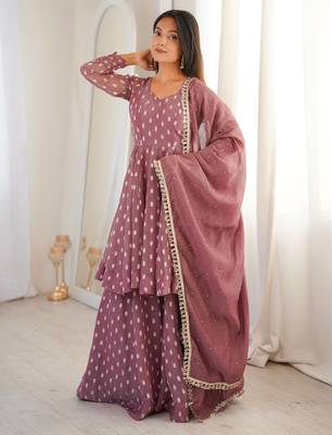 Onion Pink Color Jacquard Butti Crunchy Silk Salwar Kameez Set  2