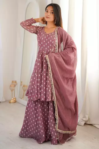 Onion Pink Color Jacquard Butti Crunchy Silk Salwar Kameez Set 