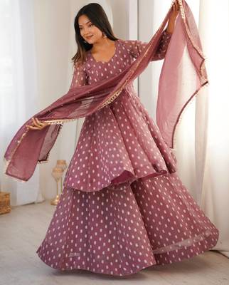 Onion Pink Color Jacquard Butti Crunchy Silk Salwar Kameez Set  3