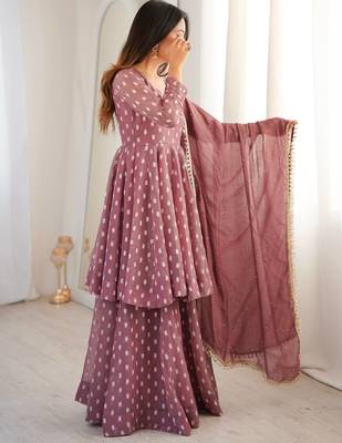 Onion Pink Color Jacquard Butti Crunchy Silk Salwar Kameez Set  4
