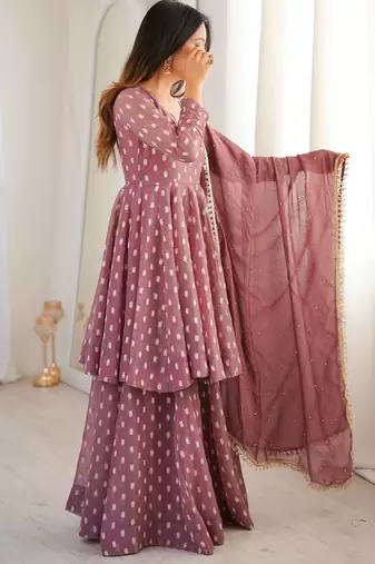 Onion Pink Color Jacquard Butti Crunchy Silk Salwar Kameez Set 