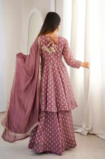 Onion Pink Color Jacquard Butti Crunchy Silk Salwar Kameez Set 