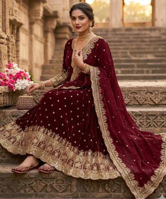 maroon embroidered anarkali gown 3