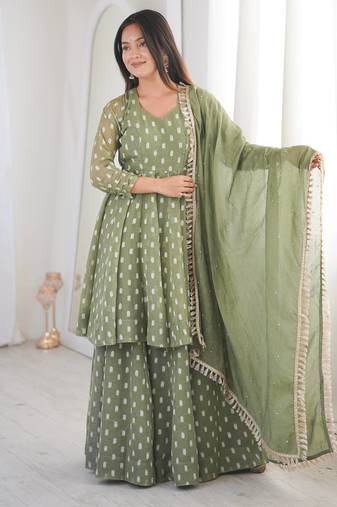 Light Green Color Jacquard Butti Crunchy Silk Salwar Kameez Set 