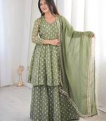 Light Green Color Jacquard Butti Crunchy Silk Salwar Kameez Set 