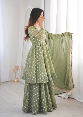 Light Green Color Jacquard Butti Crunchy Silk Salwar Kameez Set  4