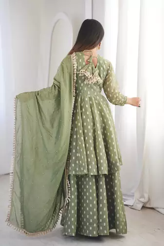 Light Green Color Jacquard Butti Crunchy Silk Salwar Kameez Set 