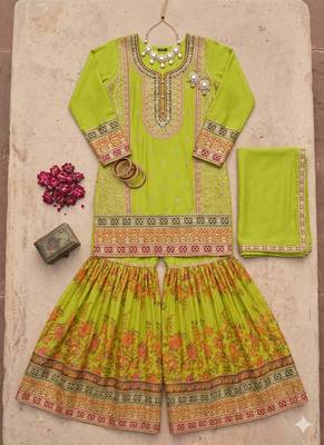 lime green embroidered straight kurta set 3