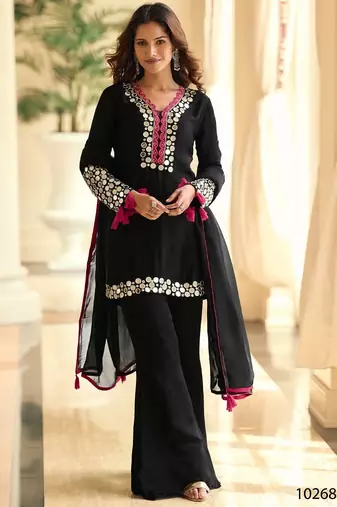 Navy blue crepe silk sharara suits free size stitched upto 42