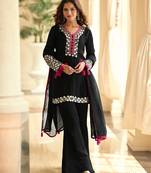 Navy blue crepe silk sharara suits free size stitched upto 42