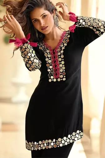 Navy blue crepe silk sharara suits free size stitched upto 42