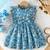 Blue floral print cotton ruffle sleeve fit & flare kids dress