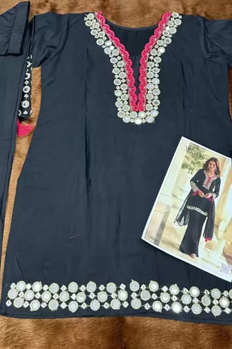 Navy blue crepe silk sharara suits free size stitched upto 42